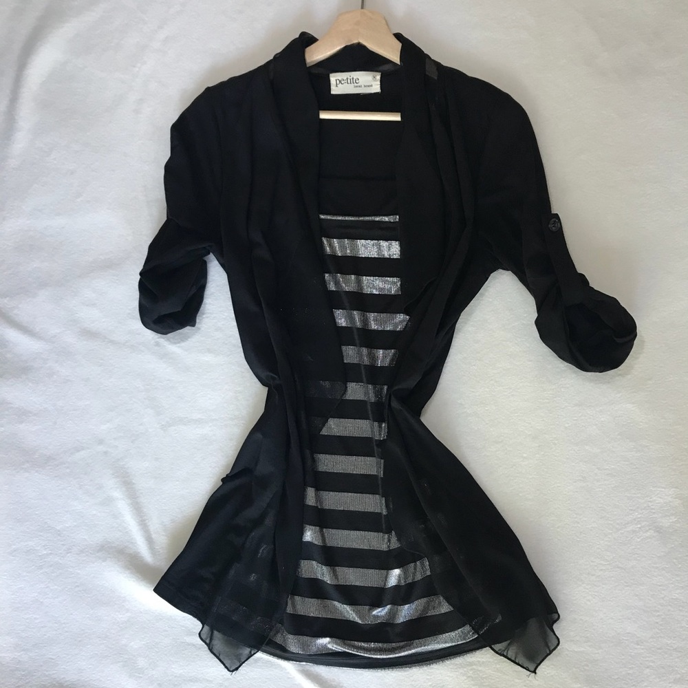 🔆black metallic stripe layer party tunic